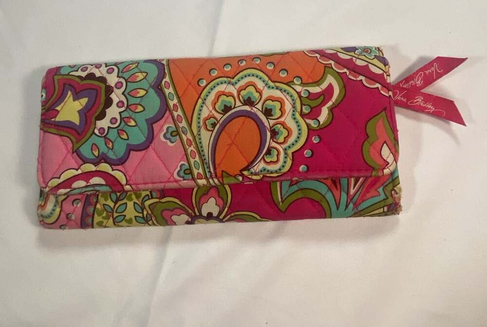 Vera Bradley Quilted Cotton Trifold Wallet in Pink Swirls Pattern